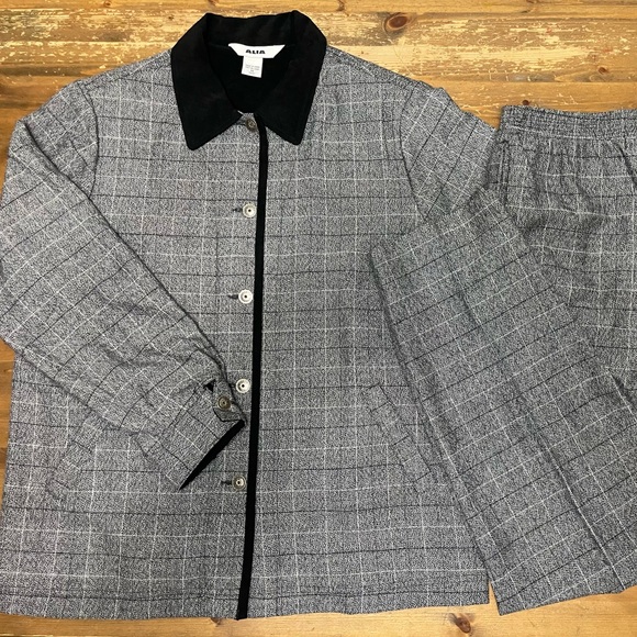 90s Retro Padded Blazer High Waisted Pant Combo Power Pant Suit Grey & Black 14 - Picture 2 of 14